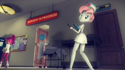 Size: 3840x2160 | Tagged: safe, artist:dj-chopin, imported from derpibooru, majorette, nurse redheart, sweeten sour, equestria girls, 3d, doctor who, equestria girls-ified, looking back, nurse, nurse outfit, rick and morty, rick sanchez, smexual, source filmmaker, syringe, tardis