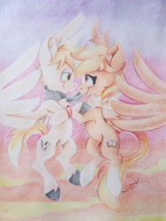 Size: 3024x4032 | Tagged: safe, artist:blazemizu, imported from derpibooru, oc, oc only, oc:serenity, oc:white feather, duo, serenither, traditional art