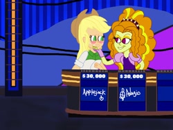 Size: 1032x774 | Tagged: safe, artist:bigpurplemuppet99, imported from derpibooru, adagio dazzle, applejack, equestria girls, dazzlejack, female, jeopardy, lesbian, shipping