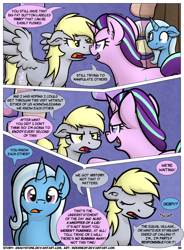 Size: 1400x1900 | Tagged: safe, artist:moemneop, imported from derpibooru, derpy hooves, starlight glimmer, trixie, pony, comic:shifting changelings lies and truths, comic