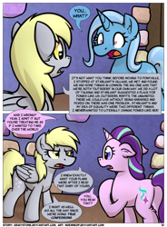 Size: 1400x1900 | Tagged: safe, artist:moemneop, imported from derpibooru, derpy hooves, starlight glimmer, trixie, pony, comic:shifting changelings lies and truths, comic