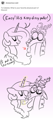 Size: 1000x2255 | Tagged: safe, artist:pigzfairy, imported from derpibooru, discord, princess celestia, alicorn, draconequus, pony, ask, comic, dislestia, female, kissing, male, shipping, straight, tumblr