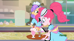 Size: 1024x576 | Tagged: safe, imported from derpibooru, screencap, pinkie pie, coinky-dink world, eqg summertime shorts, equestria girls, milkshake, server pinkie pie, tray