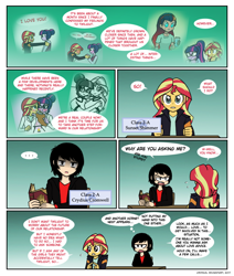 Size: 876x1032 | Tagged: safe, artist:crydius, imported from derpibooru, sci-twi, sunset shimmer, twilight sparkle, oc, oc:crydius, oc:gamma, comic:love advice, equestria girls, comic, cute, female, flashback, gravity falls, journal #2, lesbian, looking at each other, looking at you, magical lesbian spawn, offspring, parent:sci-twi, parent:sunset shimmer, parent:twilight sparkle, parents:scitwishimmer, parents:sunsetsparkle, scientific lesbian spawn, scitwishimmer, shimmerbetes, shipping, sunsetsparkle