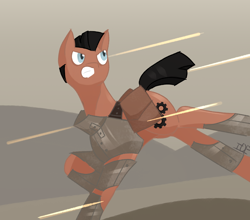 Size: 1280x1124 | Tagged: safe, artist:the_only_pip, imported from derpibooru, oc, oc only, fallout equestria, armor, being shot at, bullet, running, saddle bag, solo