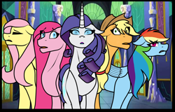 Size: 1344x858 | Tagged: safe, artist:princessara0, imported from derpibooru, applejack, fluttershy, pinkie pie, rainbow dash, rarity, fame and misfortune, bad end, shocked