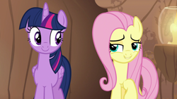 Size: 1920x1080 | Tagged: safe, imported from derpibooru, screencap, fluttershy, twilight sparkle, alicorn, pegasus, pony, a health of information, season 7, bedroom eyes, candle, cute, duo, female, mare, shyabetes, smiling, stupid sexy fluttershy, twilight sparkle (alicorn)