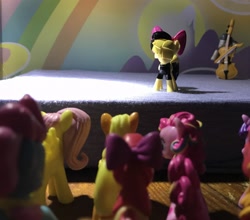 Size: 3148x2764 | Tagged: safe, artist:twitchy-tremor, imported from derpibooru, apple bloom, applejack, cup cake, fluttershy, octavia melody, pinkie pie, songbird serenade, twilight sparkle, my little pony: the movie, cello, concert, figure, irl, musical instrument, photo, toy