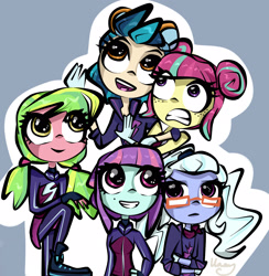 Size: 1900x1950 | Tagged: safe, artist:lazy03, imported from derpibooru, indigo zap, lemon zest, sour sweet, sugarcoat, sunny flare, equestria girls, crossed arms, crystal prep shadowbolts, female, glasses, goggles, motocross outfit, motorcross outfit, open mouth, shadow five, smiling