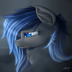 Size: 3000x3000 | Tagged: safe, artist:php48, deleted from derpibooru, imported from derpibooru, oc, oc only, oc:sablesymphony, light, male, shine, signature, smiling, smoke, solo