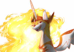 Size: 8598x6047 | Tagged: safe, artist:lettelauren, imported from derpibooru, daybreaker, alicorn, pony, a royal problem, absurd resolution, evil grin, fire, grin, smiling