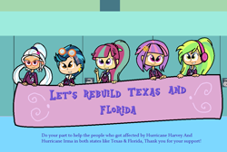 Size: 1018x684 | Tagged: safe, artist:obeliskgirljohanny, imported from derpibooru, indigo zap, lemon zest, sour sweet, sugarcoat, sunny flare, equestria girls, hurricane, hurricane harvey, hurricane irma, shadow five