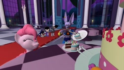 Size: 1280x720 | Tagged: safe, artist:shinxboy, imported from derpibooru, pinkie pie, 3d, beerus, cake, crossover, dragon ball, dragon ball super, dragon ball z, equestria is doomed, food, vegeta, xk-class end-of-the-world scenario