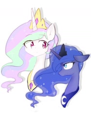 Size: 1109x1479 | Tagged: safe, artist:akainu_pony, imported from derpibooru, princess celestia, princess luna, alicorn, pony, crown, cute, cutelestia, duo, female, jewelry, lunabetes, mare, regalia, simple background, white background