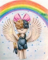 Size: 831x1048 | Tagged: safe, artist:theorderofalisikus, imported from derpibooru, songbird serenade, pegasus, pony, my little pony: the movie, female, mare, rainbow, solo, spread wings, traditional art, wings
