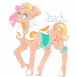 Size: 4714x4732 | Tagged: safe, artist:frozensoulpony, imported from derpibooru, oc, oc only, oc:ozark apple, earth pony, pony, absurd resolution, armor, female, mare, parent:braeburn, solo, traditional art