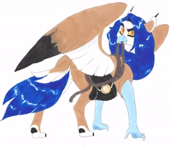 Size: 5906x5000 | Tagged: safe, artist:frozensoulpony, imported from derpibooru, oc, oc only, oc:riptide glider, classical hippogriff, hippogriff, absurd resolution, parent:gilda, parent:soarin', parents:gildin', rope, saddle bag, solo, traditional art