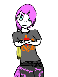 Size: 721x956 | Tagged: safe, artist:vhatug, imported from derpibooru, oc, oc only, oc:thorn, satyr, annoyed, emo, goth, looking at you, my chemical romance, offspring, parent:fluttershy, stare, teenager