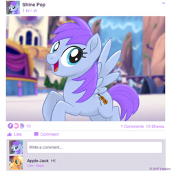 Size: 1080x1080 | Tagged: safe, imported from derpibooru, applejack, oc, my little pony: the movie, looking at you, mlp movie pony maker, social media