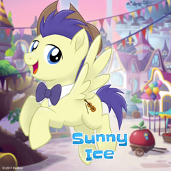 Size: 1080x1080 | Tagged: safe, imported from derpibooru, oc, oc only, oc:sunny ice, pegasus, pony, bowtie, cowboy hat, flying, hat, male, movie accurate, solo, stallion, stetson