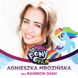 Size: 960x960 | Tagged: safe, imported from derpibooru, rainbow dash, human, seapony (g4), my little pony: the movie, agnieszka mrozińska, irl, irl human, mlp movie cast icons, my little pony logo, photo, polish, seaponified, seapony rainbow dash, solo, species swap, voice actor, with their characters