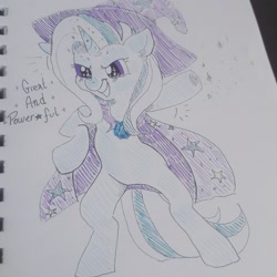 Size: 1533x1533 | Tagged: safe, artist:ponycide, imported from derpibooru, trixie, pony, unicorn, female, grin, smiling, solo, sparkles, traditional art
