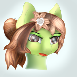 Size: 4500x4500 | Tagged: safe, artist:lakunae, imported from derpibooru, oc, oc only, oc:oil drop, earth pony, pony, absurd resolution, blushing, commission, cute, eyeliner, eyeshadow, face, female, lipstick, makeup, mare, smiling, solo