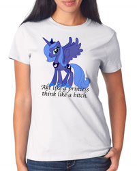 Size: 1000x1246 | Tagged: safe, imported from derpibooru, princess luna, pony, caption, clothes, engrish, good advice, s1 luna, shirt, t-shirt, vulgar, why