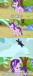Size: 845x1904 | Tagged: safe, imported from derpibooru, pharynx, starlight glimmer, trixie, pony, to change a changeling, image macro, meme, screencap comic