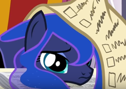 Size: 350x248 | Tagged: safe, imported from derpibooru, screencap, princess luna, a royal problem, checklist, cropped, cute, female, guilty, sad face, sadorable, solo