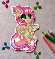 Size: 2796x2976 | Tagged: safe, artist:emberslament, imported from derpibooru, oc, oc only, oc:sweet skies, pegasus, pony, colored pencil drawing, colored pencils, craft, female, high res, mare, pencil, photo, solo, traditional art