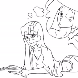 Size: 2520x2520 | Tagged: safe, artist:tjrools, imported from derpibooru, trixie, twilight sparkle, human, female, humanized, lesbian, shipping, sketch, twixie