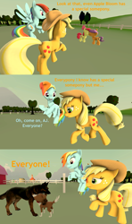 Size: 1920x3240 | Tagged: safe, anonymous artist, imported from derpibooru, apple bloom, applejack, rainbow dash, tender taps, winona, dog, earth pony, german shepherd, pegasus, pony, 3d, comic, crossover, crossover shipping, dogmeat, fallout, fallout 4, female, forever alone, heartwarming, hug, implied big macintosh, implied shipping, implied sugar belle, implied sugarmac, male, meme, sad, shipping, source filmmaker, straight, sweet apple acres barn, tenderbloom, unhapplejack