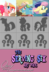 Size: 600x878 | Tagged: safe, artist:omny87, deleted from derpibooru, imported from derpibooru, applejack, fluttershy, pinkie pie, rainbow dash, rarity, twilight sparkle, pony, mane six, patreon, patreon preview, promotional art, question mark, silhouette, thumbnail