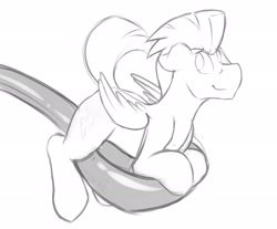 Size: 2048x1698 | Tagged: safe, artist:dripponi, imported from derpibooru, thunderlane, pegasus, pony, cute, floppy ears, grayscale, horse spooning meme, looking back, male, meme, monochrome, simple background, smiling, solo, spoon, tiny ponies, white background