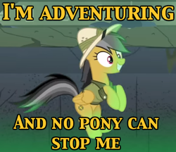 Size: 440x380 | Tagged: safe, edit, edited screencap, imported from derpibooru, screencap, daring do, pegasus, pony, daring done?, and nopony can stop me, clothes, female, image macro, mare, meme, smiling, solo