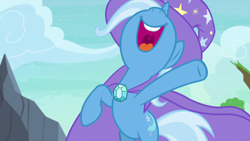 Size: 1280x720 | Tagged: safe, imported from derpibooru, screencap, trixie, pony, to change a changeling, featureless crotch, female, hind legs, mare, nose in the air, open mouth, solo, volumetric mouth