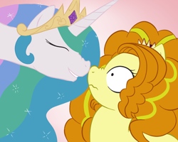 Size: 720x576 | Tagged: safe, artist:scraggleman, imported from derpibooru, adagio dazzle, princess celestia, alicorn, earth pony, pony, adalestia, boop, dazzlestia, eyes closed, female, lesbian, noseboop, ponified, shipping