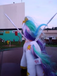 Size: 4160x3120 | Tagged: safe, imported from derpibooru, princess celestia, human, car, drive-in theatre, irl, irl human, photo, plushie, theater, toy