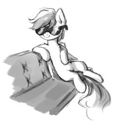 Size: 810x885 | Tagged: safe, artist:inowiseei, imported from derpibooru, rainbow dash, pegasus, pony, female, grayscale, mare, monochrome, simple background, sketch, smiling, solo, sunglasses, white background