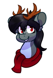 Size: 1024x1493 | Tagged: safe, artist:crownedspade, imported from derpibooru, oc, oc only, oc:gene, deer pony, original species, bust, clothes, female, portrait, scarf, simple background, solo, transparent background