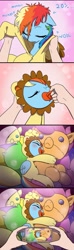 Size: 1159x3927 | Tagged: safe, artist:doublewbrothers, imported from derpibooru, fluttershy, rainbow dash, scootaloo, pegasus, pony, bath, blushing, camera shot, clothes, comic, costume, cropped, cute, dashabetes, dialogue, eyes closed, female, fluttershy plushie, folded wings, hnnng, hug, humiliation, kigurumi, mare, onesie, pacifier, plushie, pony simulator, recording, scootaloo plushie, sleeping, sleepy, weapons-grade cute, wings