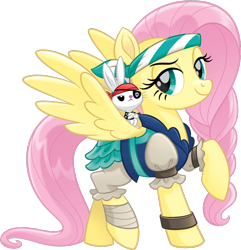 Size: 989x1026 | Tagged: safe, edit, imported from derpibooru, angel bunny, fluttershy, pegasus, pony, rabbit, my little pony: the movie, alternate hairstyle, animal, bandana, clothes, duo, female, mare, official, pirate, pirate fluttershy, simple background, spread wings, transparent background, wings