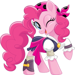 Size: 977x983 | Tagged: safe, imported from derpibooru, pinkie pie, earth pony, pony, my little pony: the movie, bandana, clothes, female, mare, one eye closed, pirate, pirate pinkie pie, simple background, solo, transparent background, wink