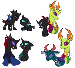 Size: 4797x4331 | Tagged: safe, artist:chub-wub, imported from derpibooru, pharynx, thorax, changedling, changeling, nymph, to change a changeling, absurd resolution, brothers, bust, changedling brothers, cute, duo, fangs, king thorax, male, prince pharynx, simple background, white background