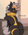 Size: 1600x2000 | Tagged: safe, artist:whitepone, imported from derpibooru, oc, oc only, oc:peppercorn, bat pony, pony, semi-anthro, bat pony oc, blurred background, blushing, butt freckles, chest fluff, clothes, ear fluff, ear piercing, eyebrows, eyebrows visible through hair, fangs, female, freckles, looking at something, mare, piercing, scarf, smiling, solo, text