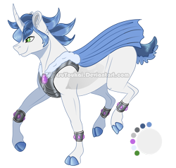 Size: 1000x950 | Tagged: safe, artist:bijutsuyoukai, imported from derpibooru, oc, oc only, oc:ironwood, hybrid, pony, unicorn, cape, clothes, cloven hooves, curved horn, digital art, interspecies offspring, magical gay spawn, male, next generation, offspring, parent:king aspen, parent:king sombra, signature, simple background, solo, stallion, transparent background, watermark