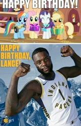 Size: 778x1206 | Tagged: safe, imported from derpibooru, applejack, fluttershy, rainbow dash, rarity, pony, armpits, basketball, happy birthday, lance stephenson, nba, obligatory pony