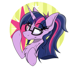 Size: 800x699 | Tagged: safe, artist:dangercloseart, imported from derpibooru, sci-twi, twilight sparkle, pony, unicorn, chest fluff, equestria girls ponified, female, icon, mare, ponified, simple background, smiling, solo, transparent background, unicorn sci-twi