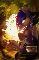Size: 850x1300 | Tagged: safe, artist:tangomangoes, imported from derpibooru, oc, oc only, oc:evening howler, pegasus, pony, chick-fil-a, female, gift art, leonine tail, mare, sitting, smiling, solo, tree